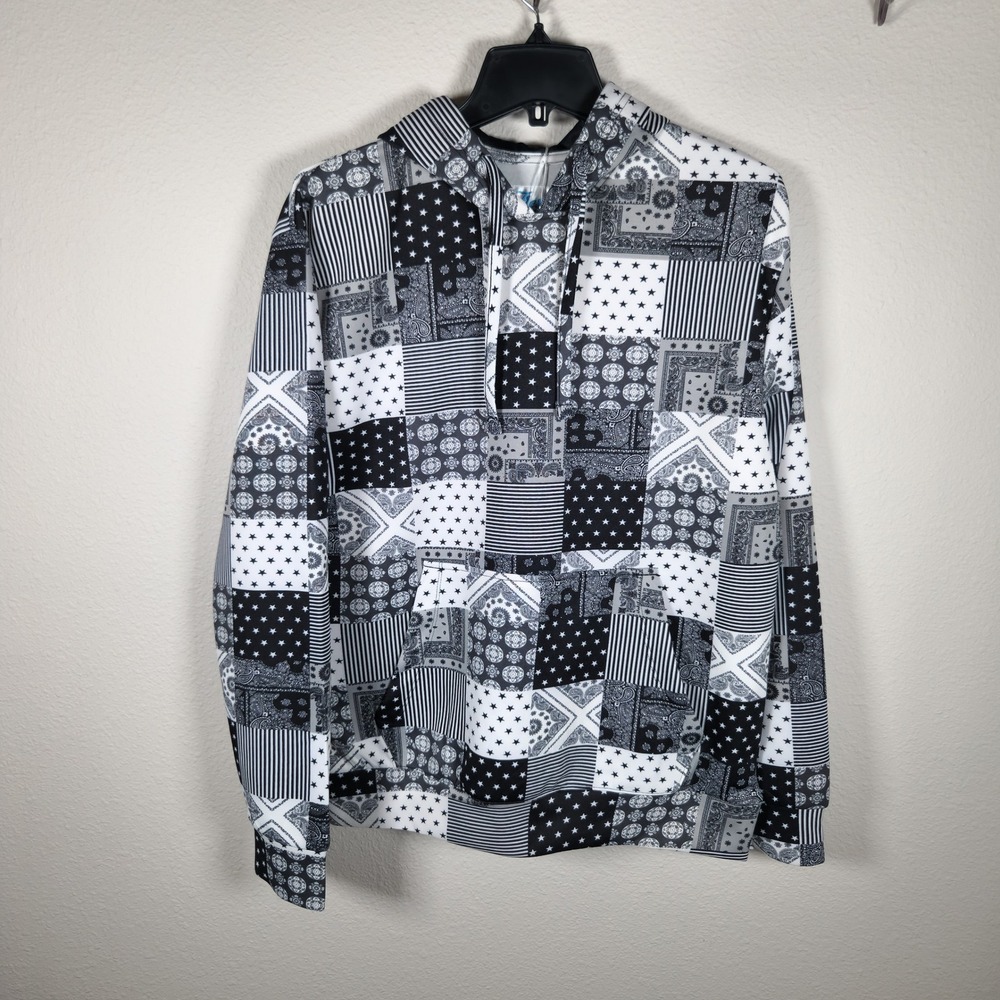 Fresh Prints of Bel-Air Men's Patchwork Bandana‎ Star Hoodie Medium Black Grey